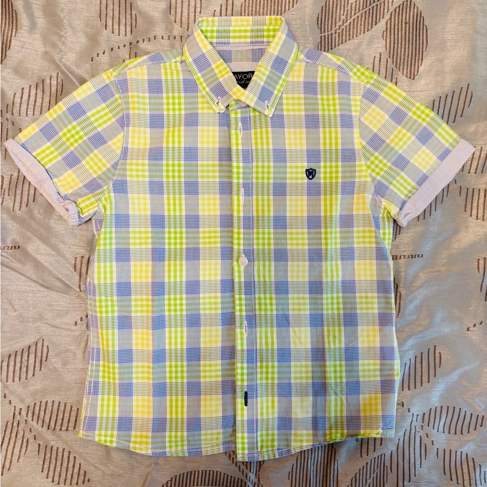 💙 Mayoral Boys Plaid Button-Up Shirt | Size 4 | EU Style